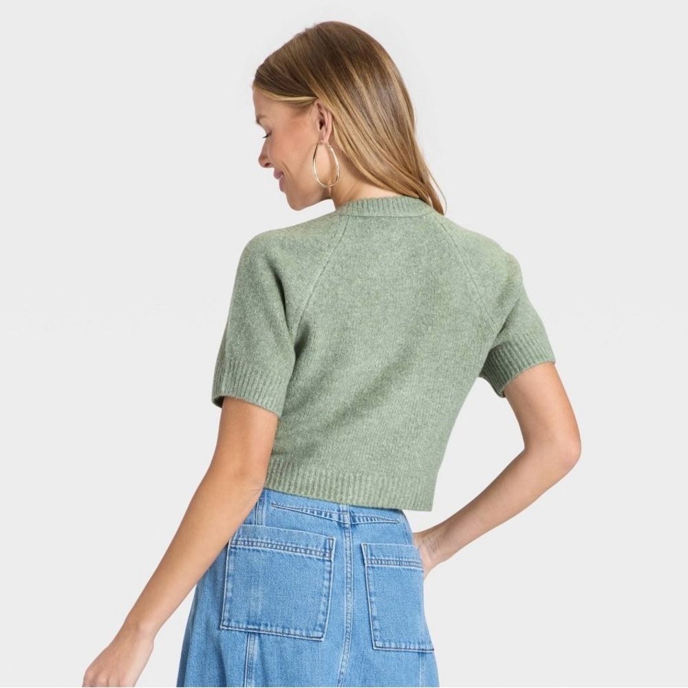 A New Day Sage Green Short Sleeve Cardigan - Picture 2 of 3